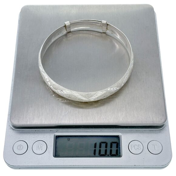 Vintage Mexico Sterling Silver 925 Diamond Cut Adjustable Bangle Bracelet 7.25" - Picture 6 of 6